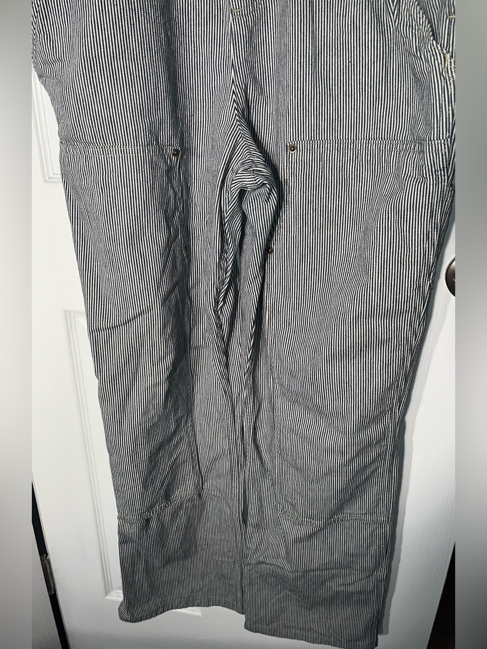 Carhartt Denim Bib Overall Women’s Large Relaxed Fit Cotton Railroad Stripe - Picture 5 of 15